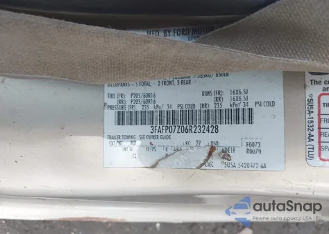 2006 Ford Fusion Se z USA, uszkodzony, nr VIN 3FAFP07Z06R232428